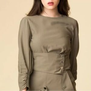 TIBI Olive Green Top Blouse Waist Band 6 M Wrap